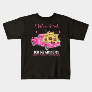 Sunflower Truck I Wear Pink For My Grandma Breast Cancer Awareness Kids T-Shirt